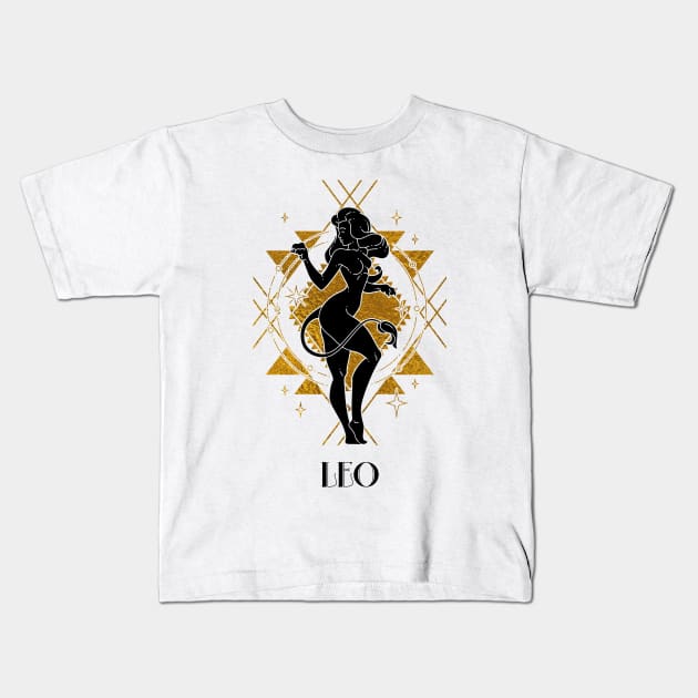 Leo zodiac sign Kids T-Shirt by Cherubic